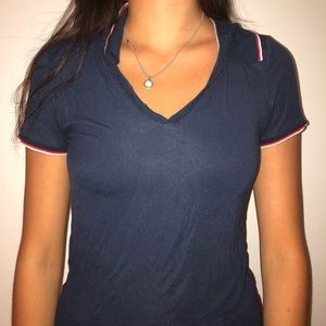 Navy blue collard short sleeved t-shirt
